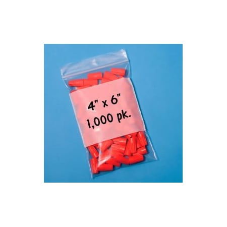 Rd Plastics Co Reclosable Poly Bags W/ Write On Label, 4"W x 6"L, 2 Mil, Clear, 1000/Pack B14